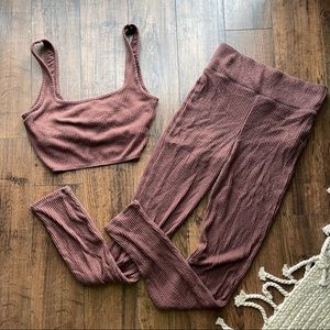 Abercrombie and Fitch Chocolate Brown Ribbed Lounge Set (Legging and Bralette)